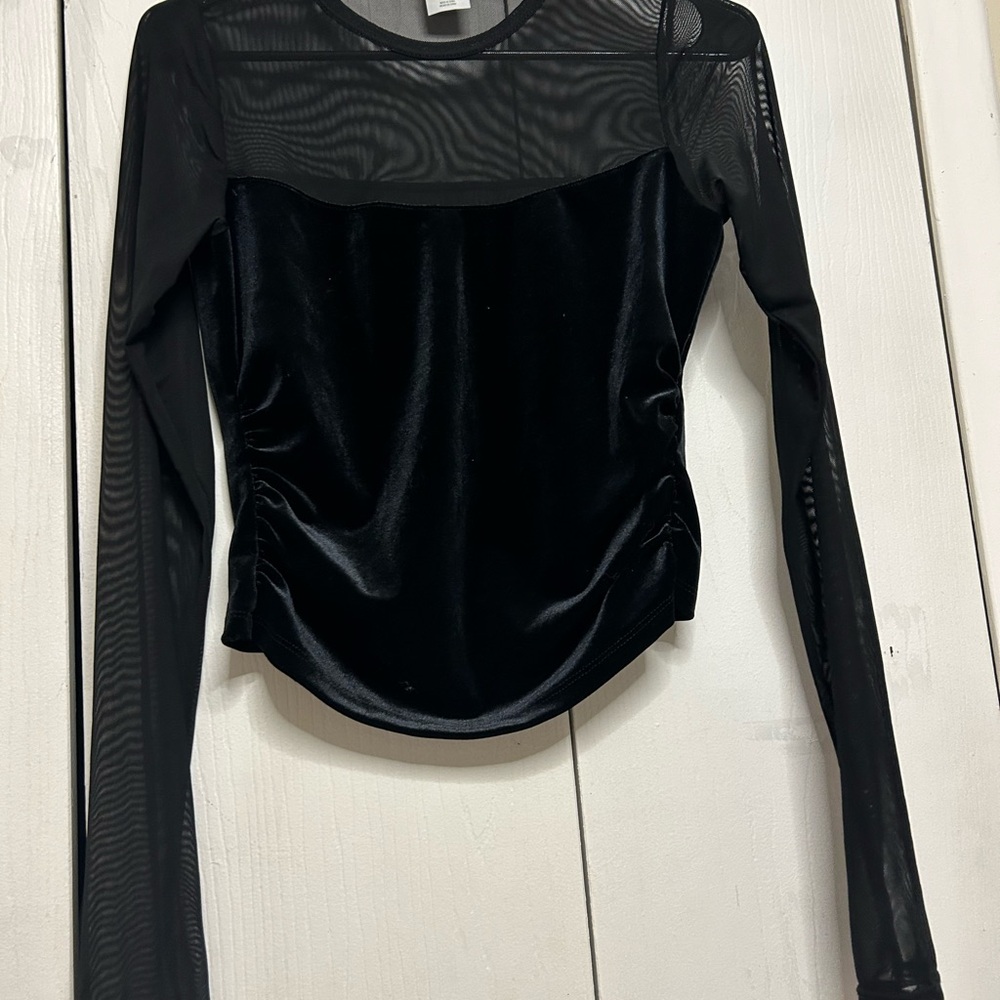 Wild Fable Black Velvet Mesh Top